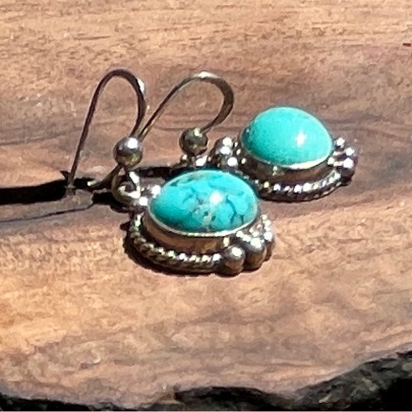 Navajo Dangle Earrings 925 Silver Blue Turquoise Native American Artist - Picture 3 of 5